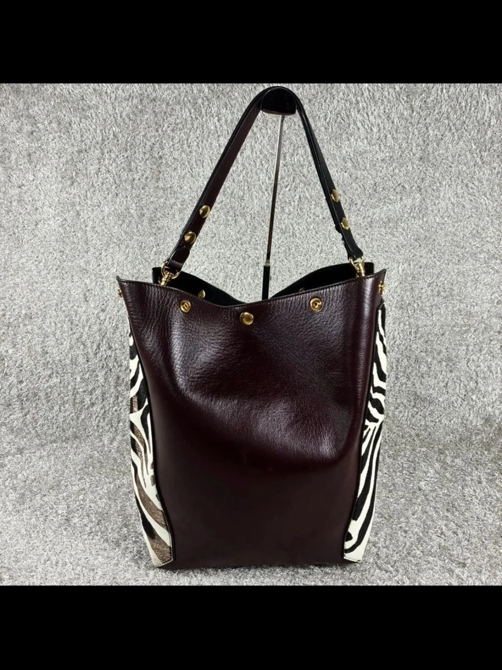 Mulberry Black Leather Shoulder Bag with Zebra-Print Panels
